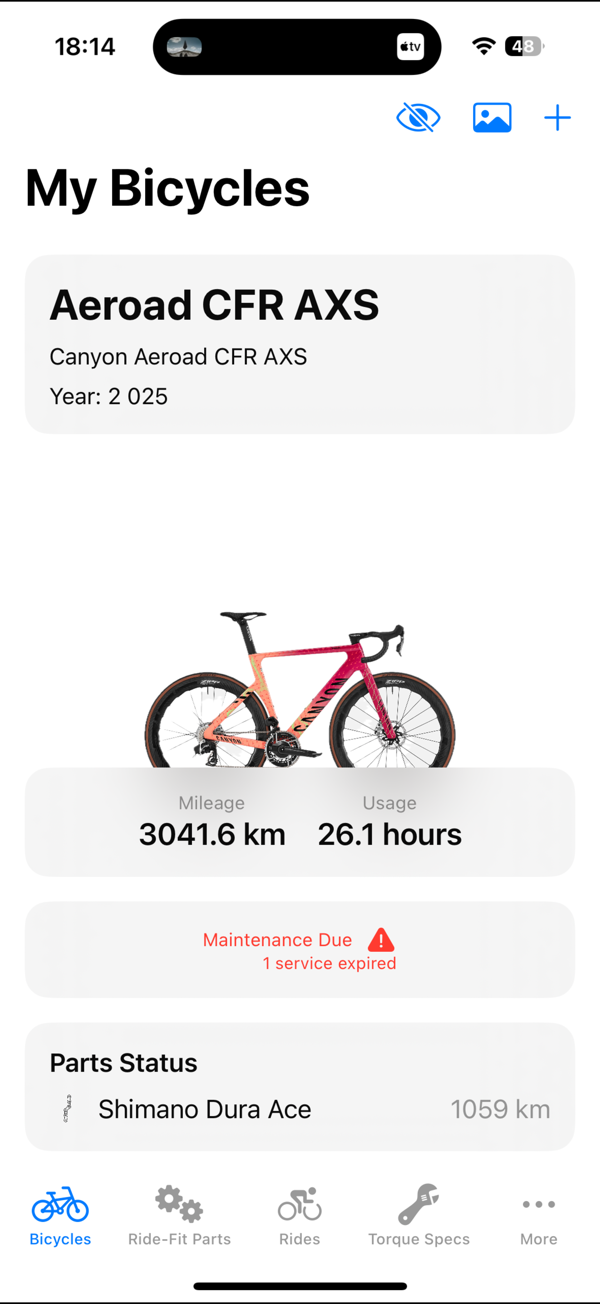 BicycleCareLog App Screenshot